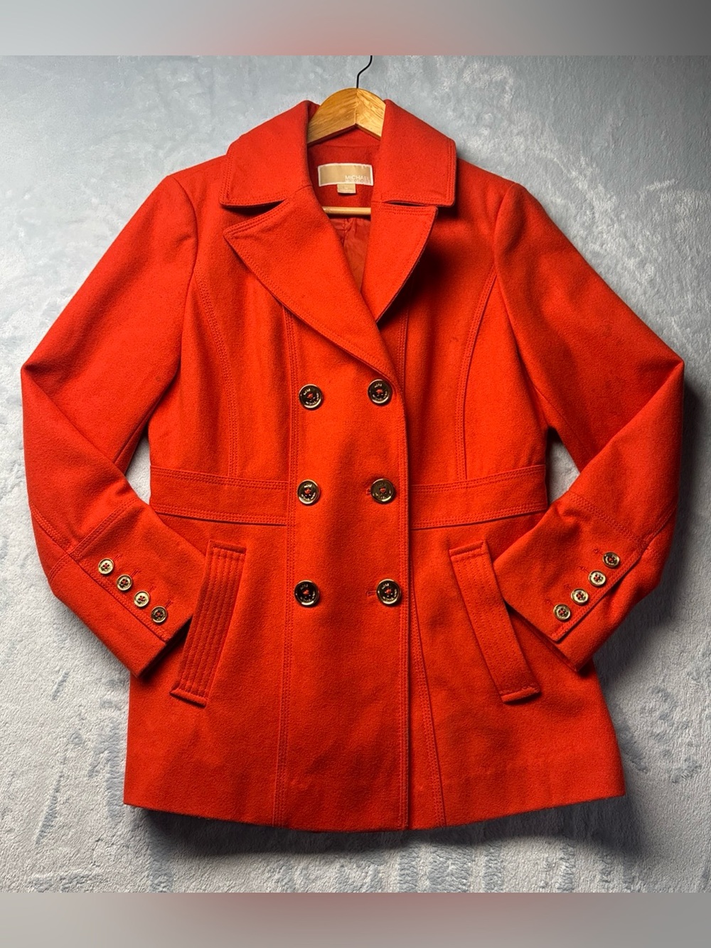 MICHAEL by Michael Kors Double Breasted Orange Wool-Blend Peacoat Jacket Sz 12
